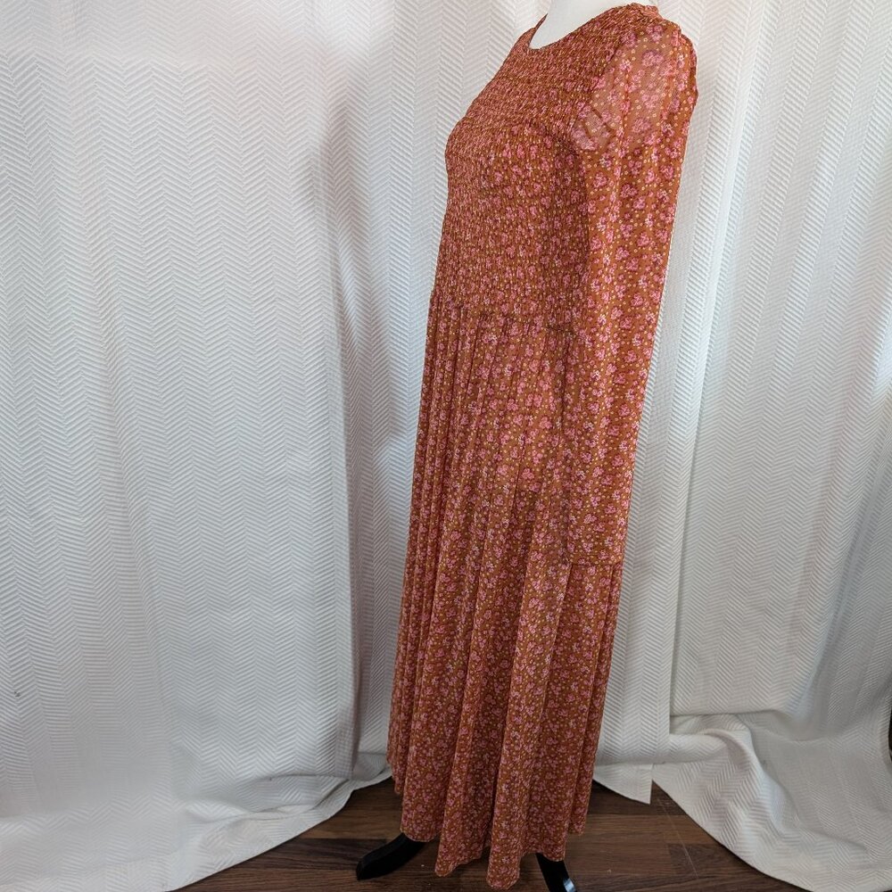 Free People Hello and Goodbye Midi Dress Floral Orange/Brown Est. Medium Boho - Picture 5 of 11
